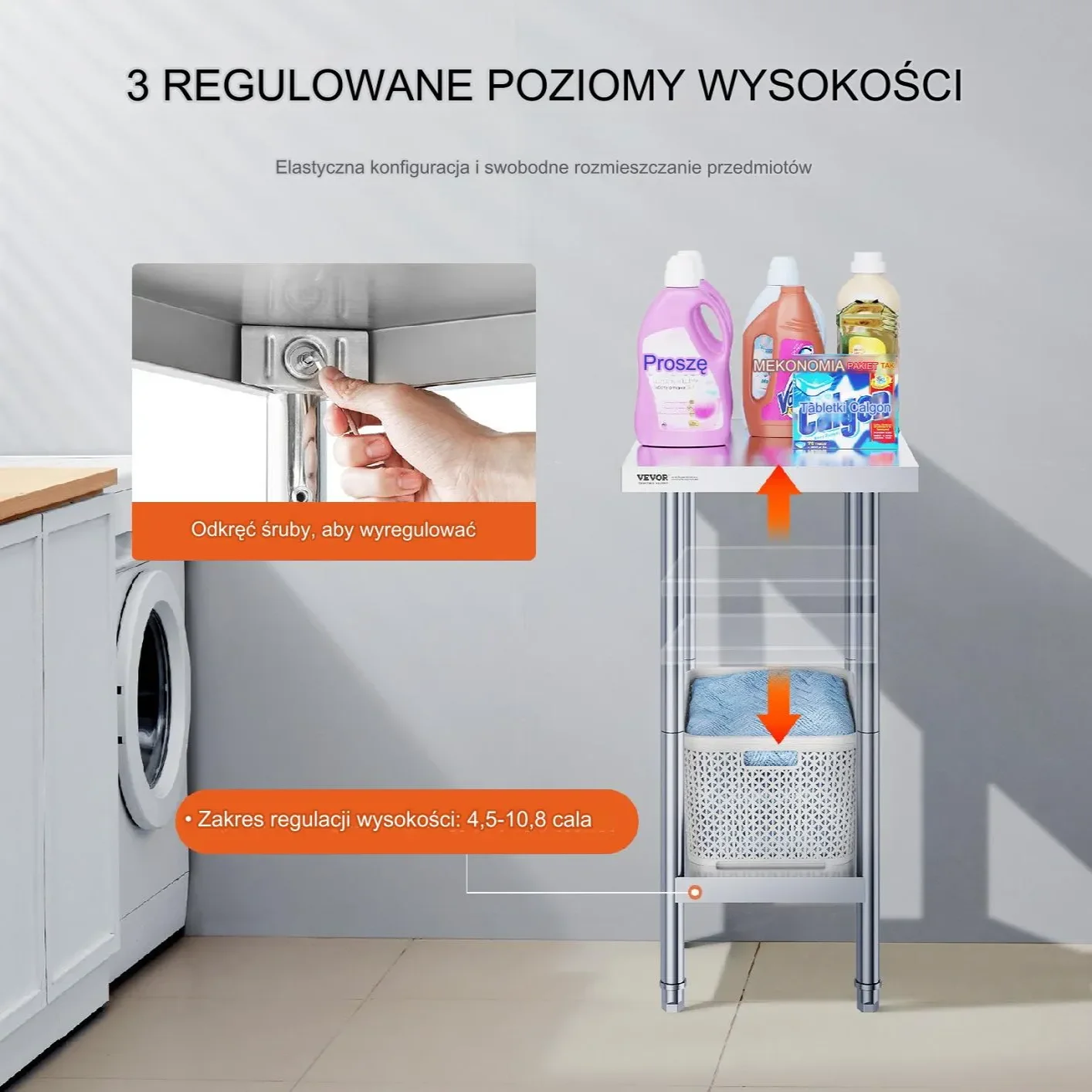 Stół gastronomiczny nierdzewny 60x45cm wolnostojący z półką do kuchni - obrazek 4