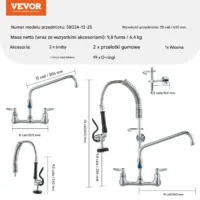 Bateria zlewozmywakowa ścienna 63,5cm z wężownicą do zlewu 1/2/3-komorowego