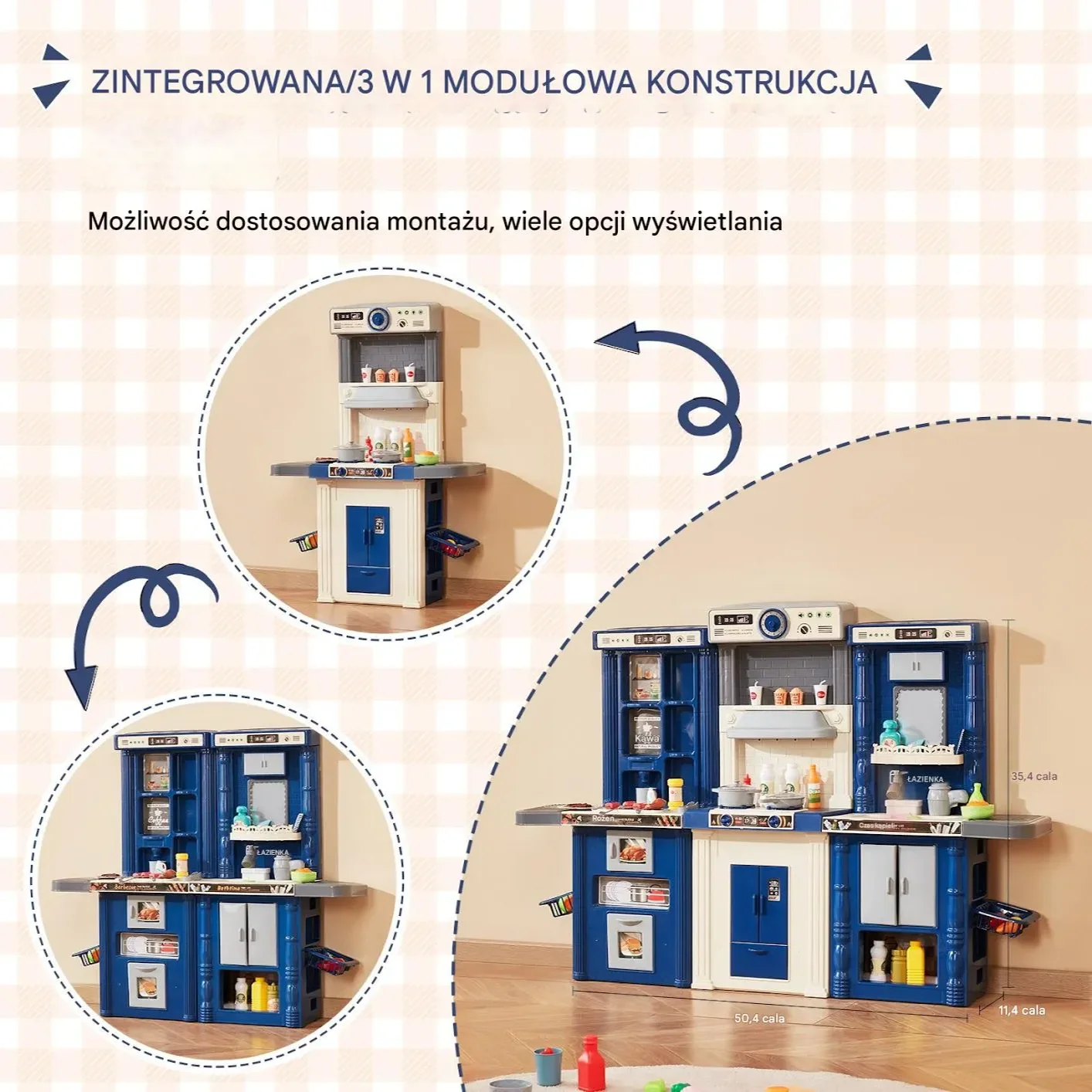 Zestaw kuchenny dla dzieci 3w1 niebieski z dźwiękiem światłem 74 akcesoria - obrazek 2