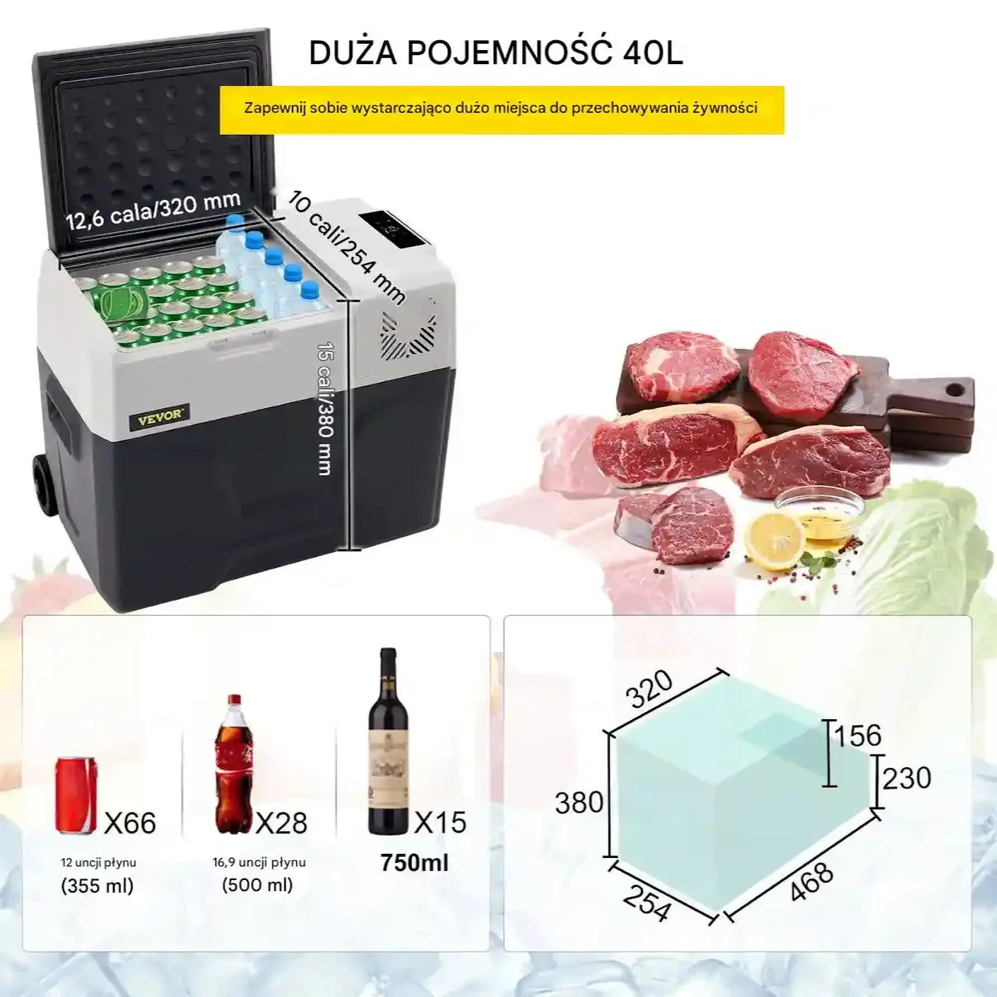 Lodówka samochodowa 40L kompresorowa -20 do 20°C 12/24V + 230V Bluetooth - obrazek 2