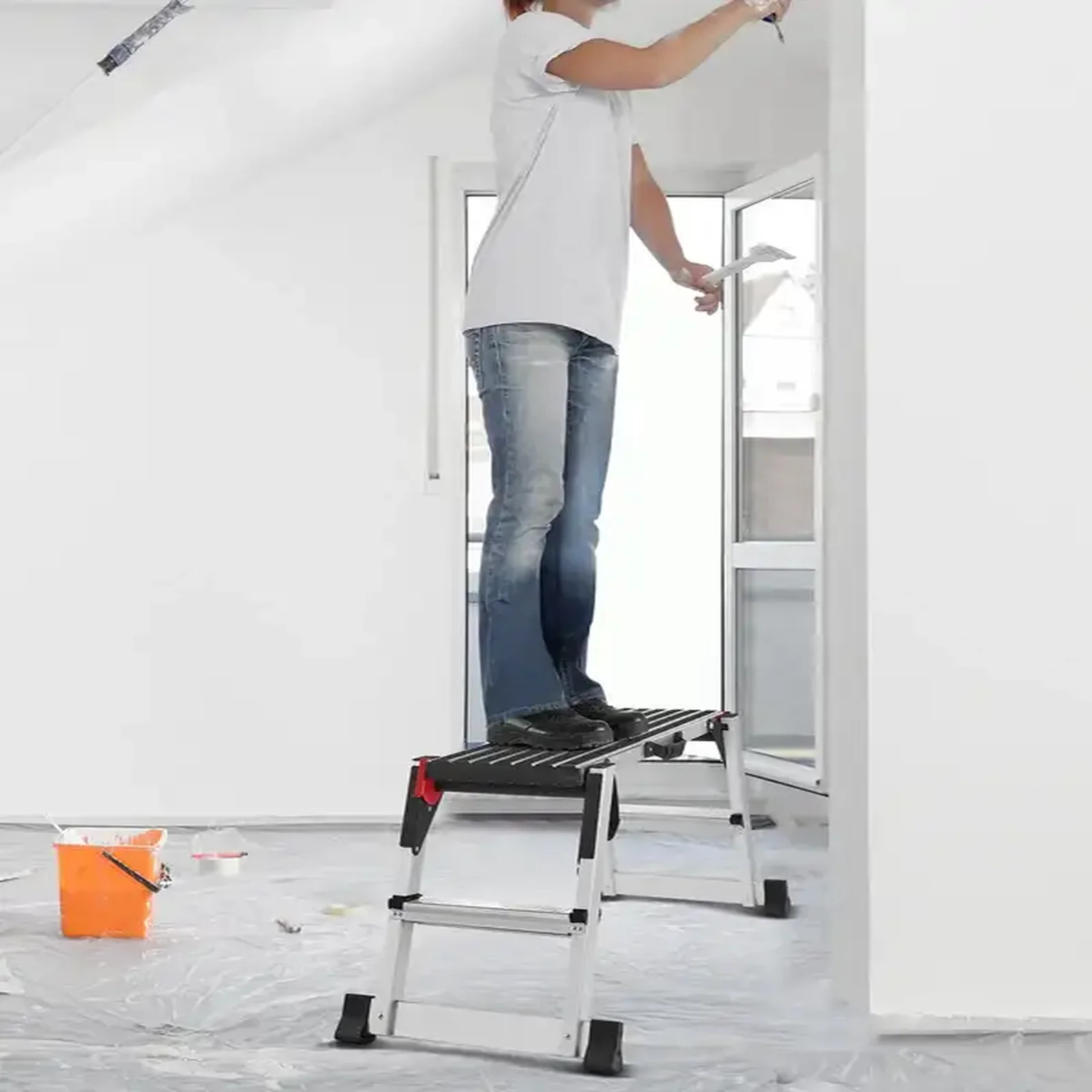 Podest roboczy drabina aluminiowa domowa schodki 100 cm 200 kg - obrazek 3