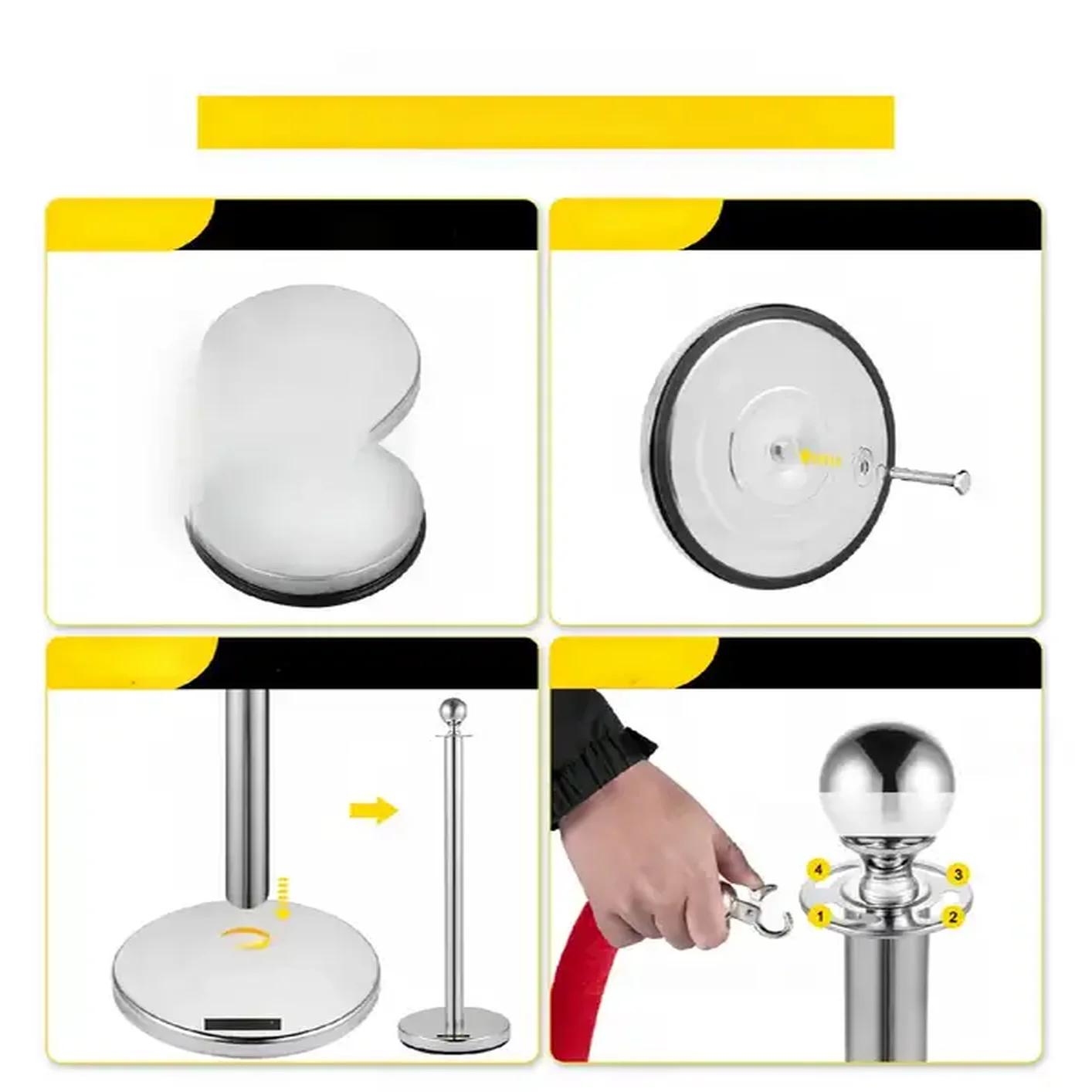 Słupki odgradzające 8 sztuk + liny 1,5m barierka kolejkowa hotelowa srebrne - obrazek 5