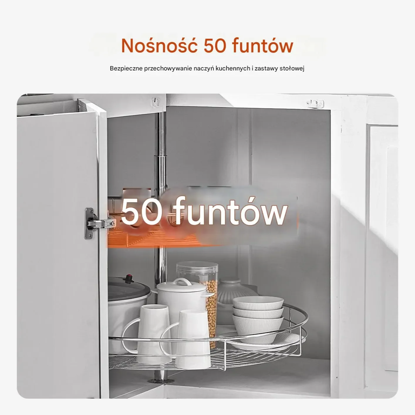 Półka narożna do szafki 2 poziomy 72 cm obrotowa kosz chrom - obrazek 4