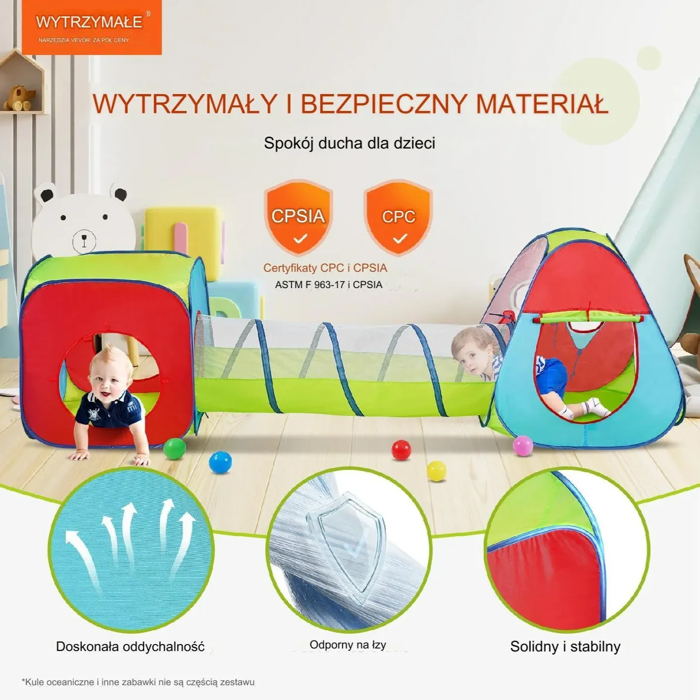 Namiot dla Dzieci Tipi Domek Tunel do Domu Ogrodu Zestaw Ogrodowy 3w1 - obrazek 6