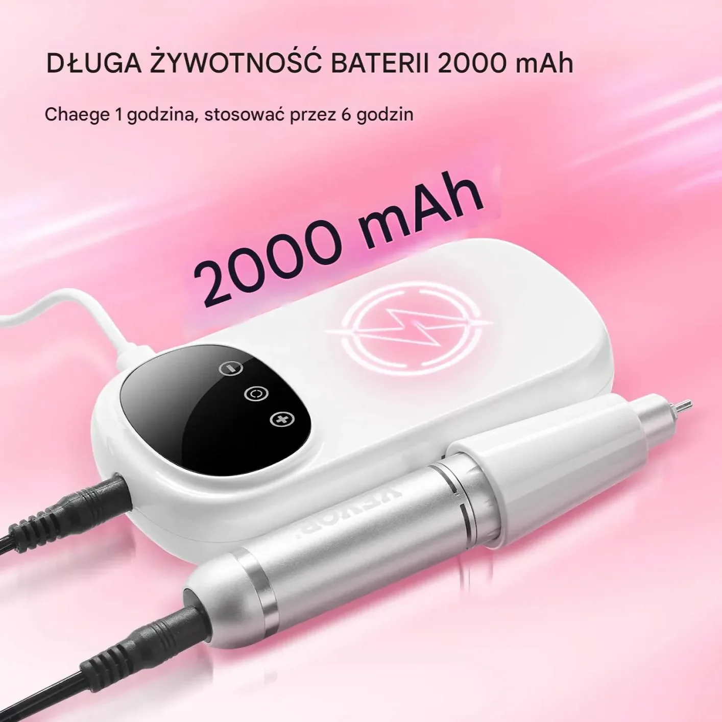 Frezarka do paznokci 35000RPM bezprzewodowa LCD 6 bitów – manicure/pedicure - obrazek 3