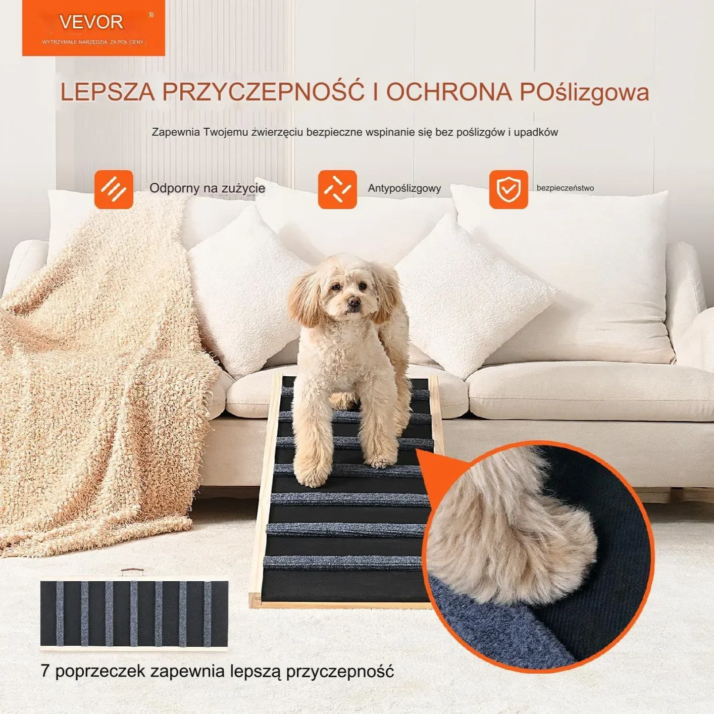 Składana rampa dla psa kota drewniana regulowana 100 cm do łóżka auta - obrazek 6