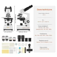 Mikroskop biologiczny binokular LED z uchwytem na telefon i preparaty