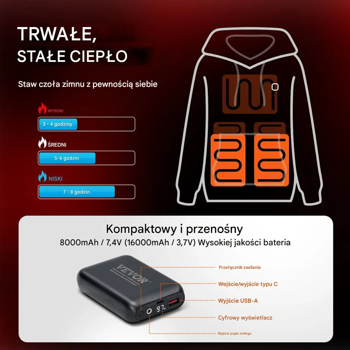 Podgrzewana Bluza z Kapturem Unisex XXXL - obrazek 5