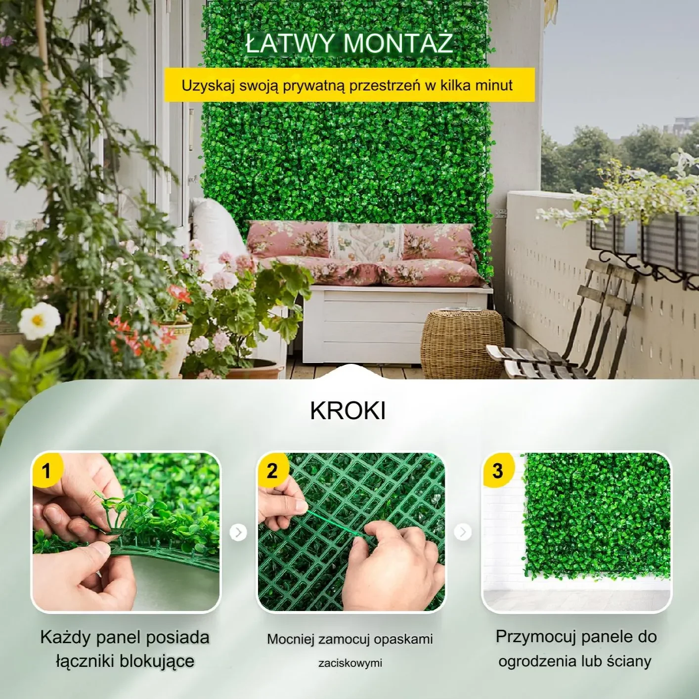 Sztuczna Trawa Panel Bukszpan 8szt 60x40cm – Dekoracja Ogród Prywatność - obrazek 4