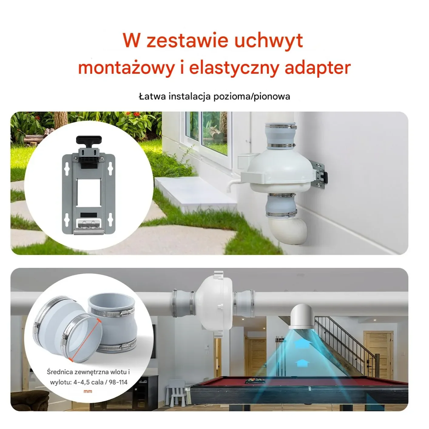System wentylatorów do radonu 98-114 mm z łącznikami, cichy i wydajny - obrazek 4