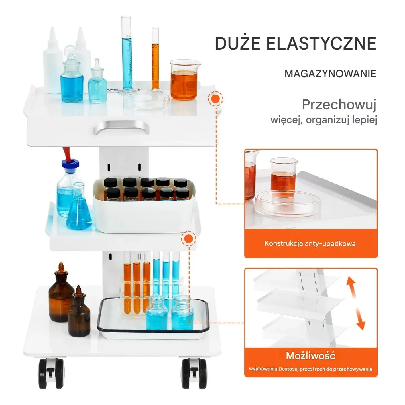 Stolik Laboratoryjny Medyczny Kosmetyczny Metal 3 Półki Kółka - obrazek 4