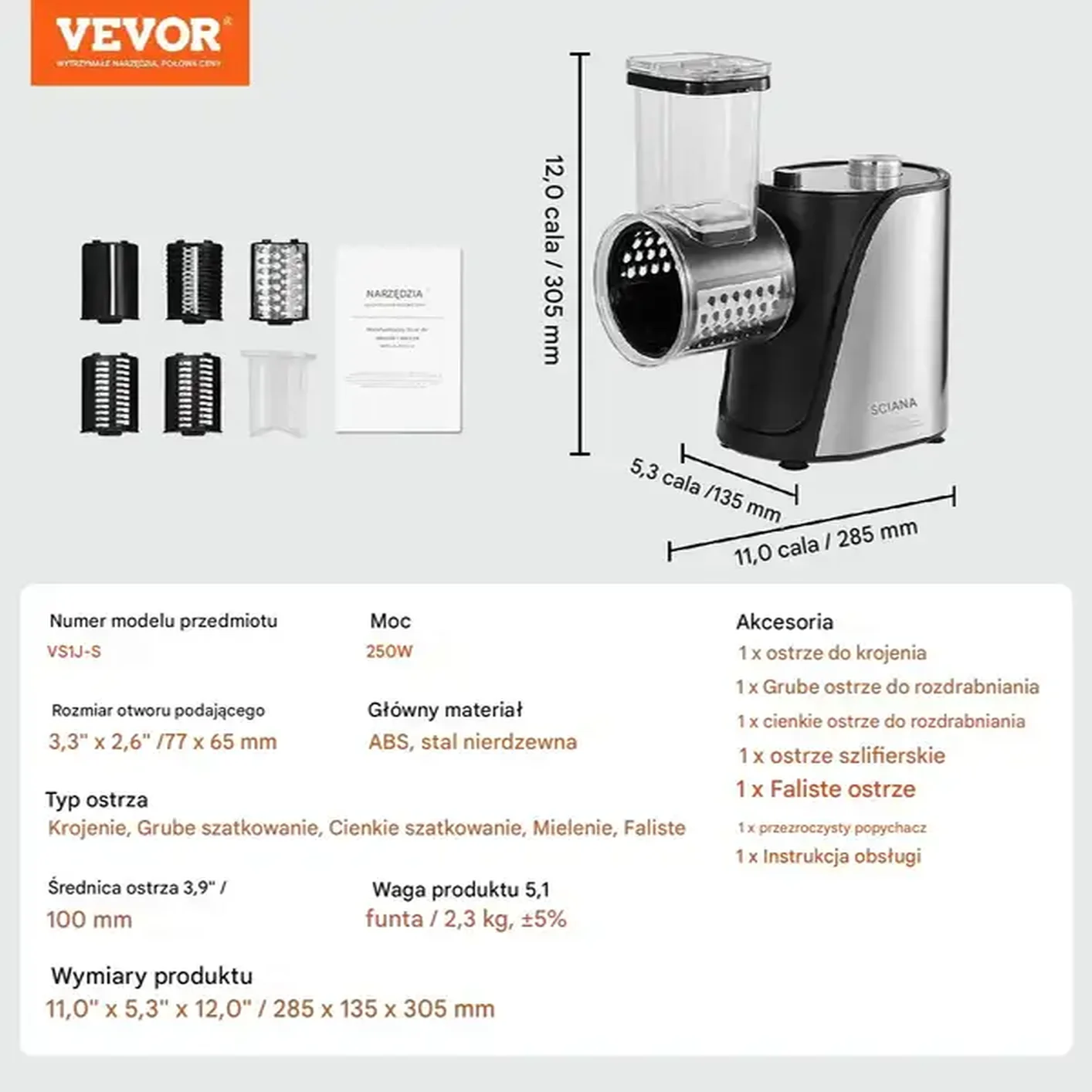ELEKTRYCZNA SZATKOWNICA WARZYW TARKA ROZDRABNIACZ 10 cm - obrazek 2