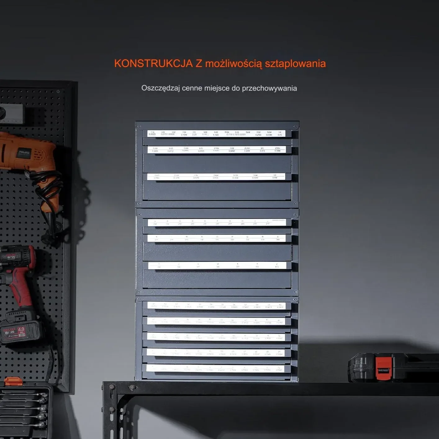 Organizer wierteł 3+5 szuflad 1,5 mm - 12,7 mm – stojak do warsztatu - obrazek 3