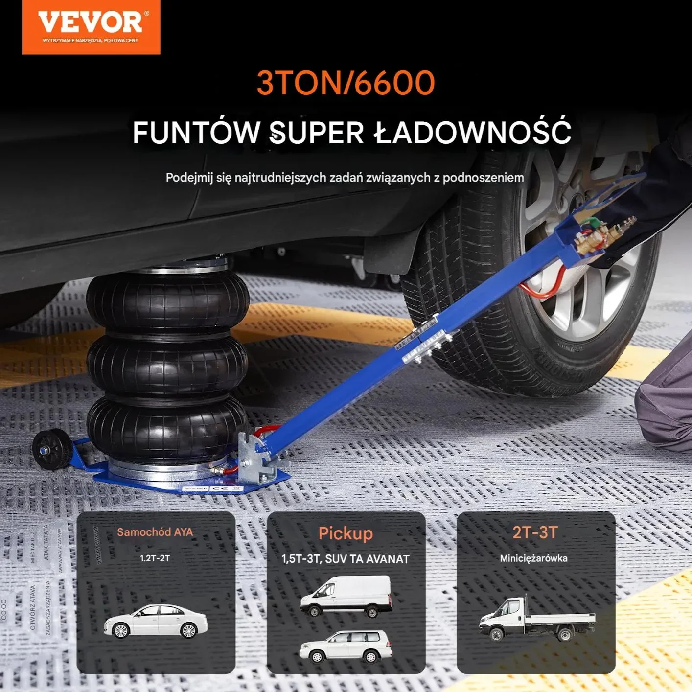 Podnośnik Pneumatyczny Niebieski 3T 140 - 450 mm - obrazek 3