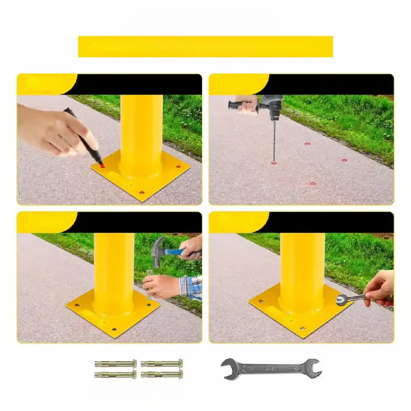 Słupki ochronne do parkingu 107cm żółte stalowe antykorozyjne - obrazek 5