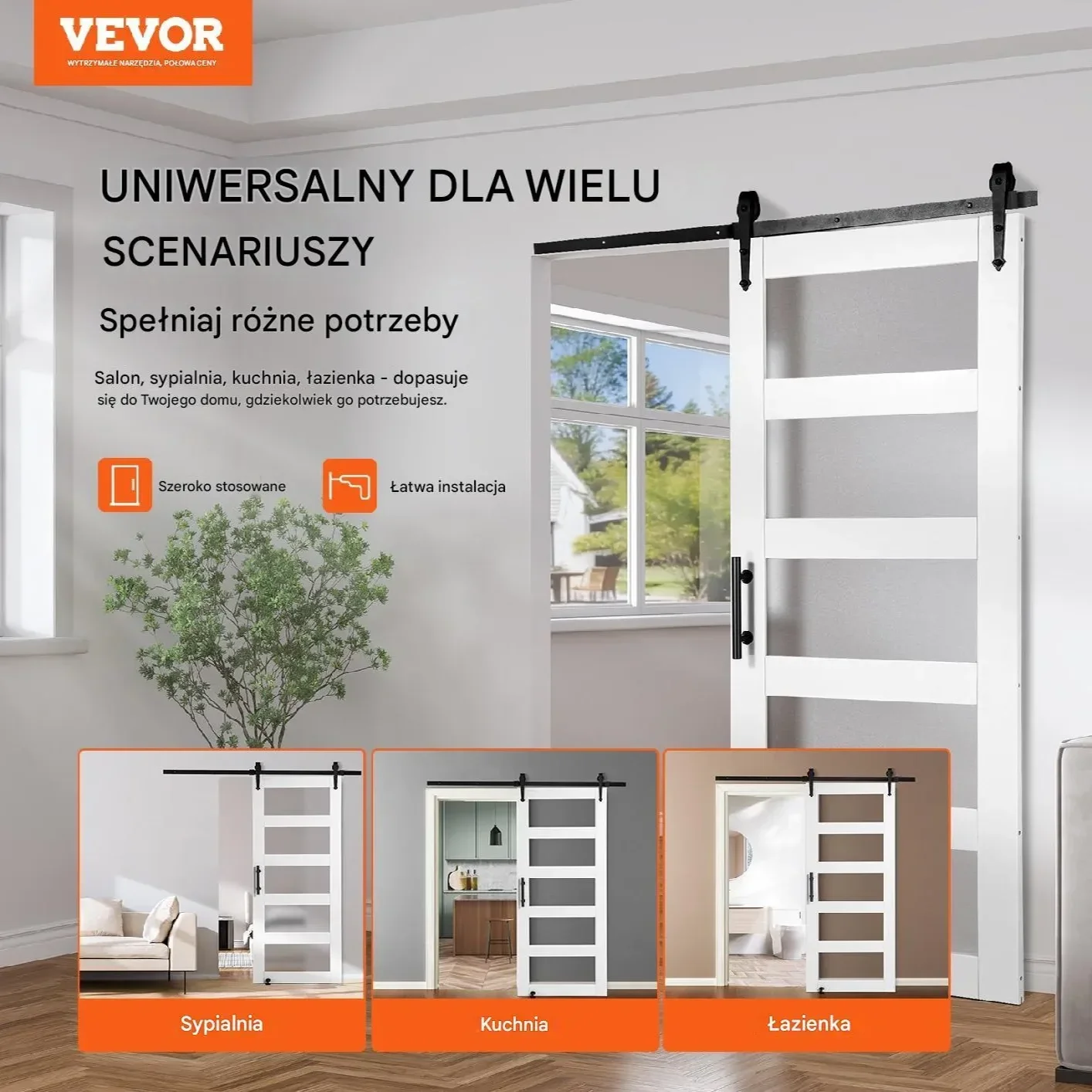 Drzwi Przesuwne z Drewna i Szkła 91 cm x 213 cm z Zestawem Okuć - obrazek 6