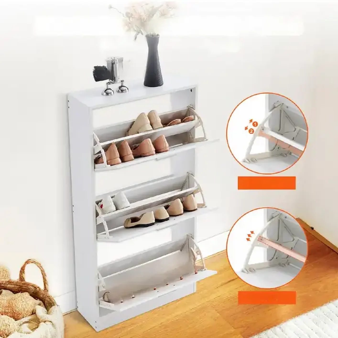 Szafka na buty otwierana uchylna komoda biała pojemna 60 cm - obrazek 4