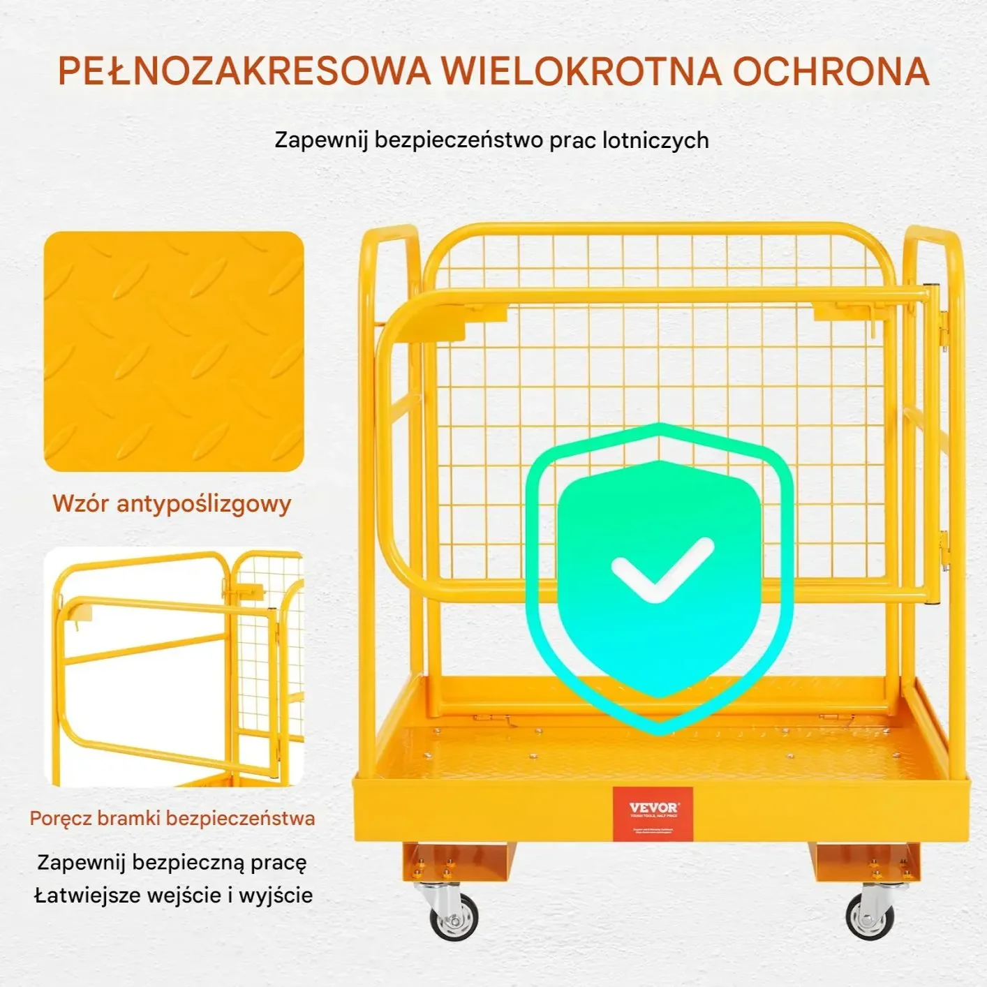 Klatka robocza do wózka widłowego 544kg składana 91×91cm prace na wysokości - obrazek 4