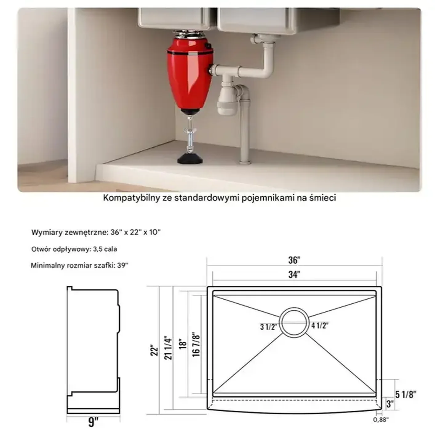 Zlewozmywak kuchenny Zlew gastronomiczny deska kosz sitko 91.4x55.8 cm - obrazek 2