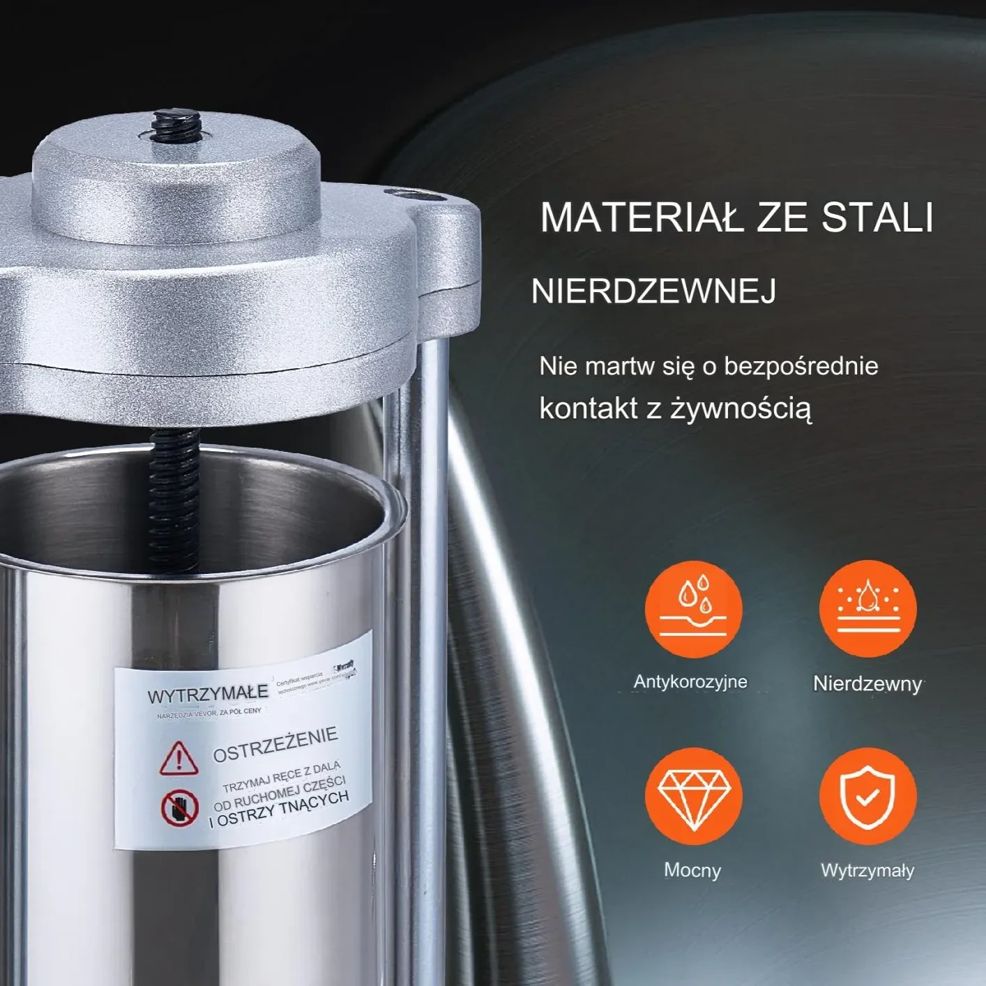 Nadziewarka do kiełbas 2L pionowa ręczna – stal nierdzewna 304 - obrazek 4