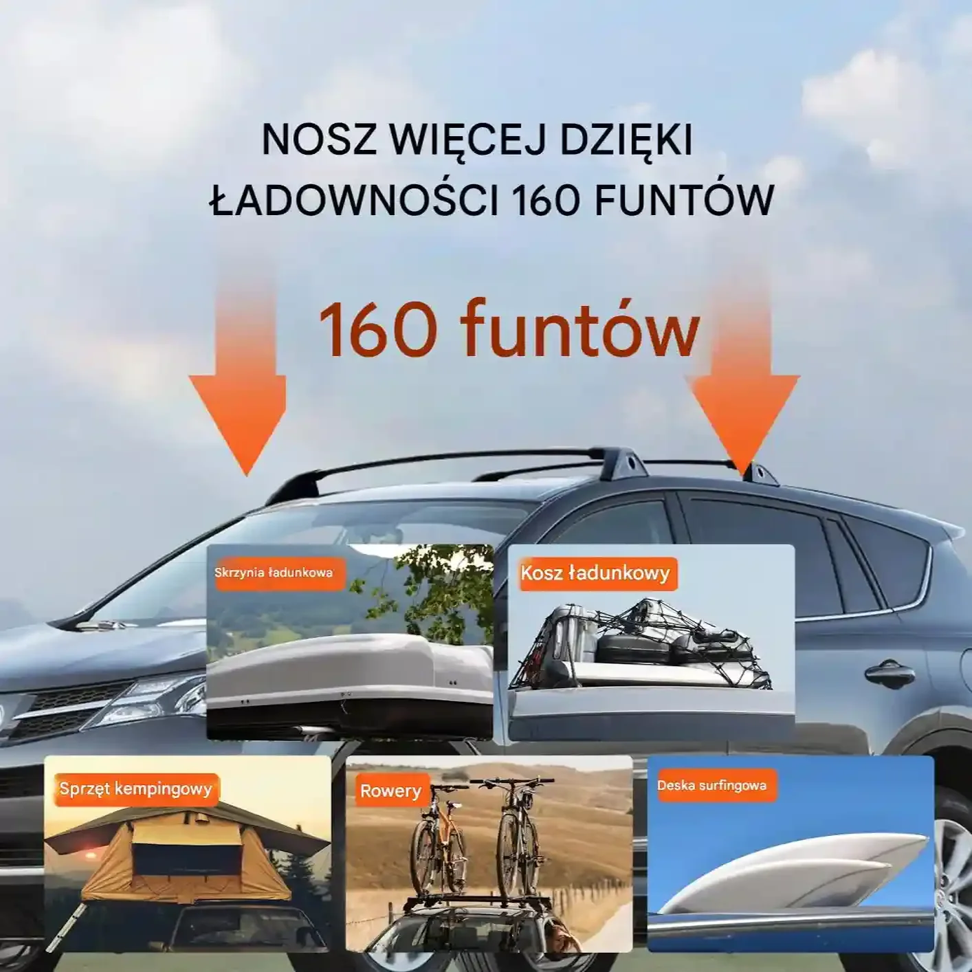 Uchwyty relingi dachowe Rav4 2019-23 aluminiowe z zamkiem 118 kg bagaż - obrazek 3