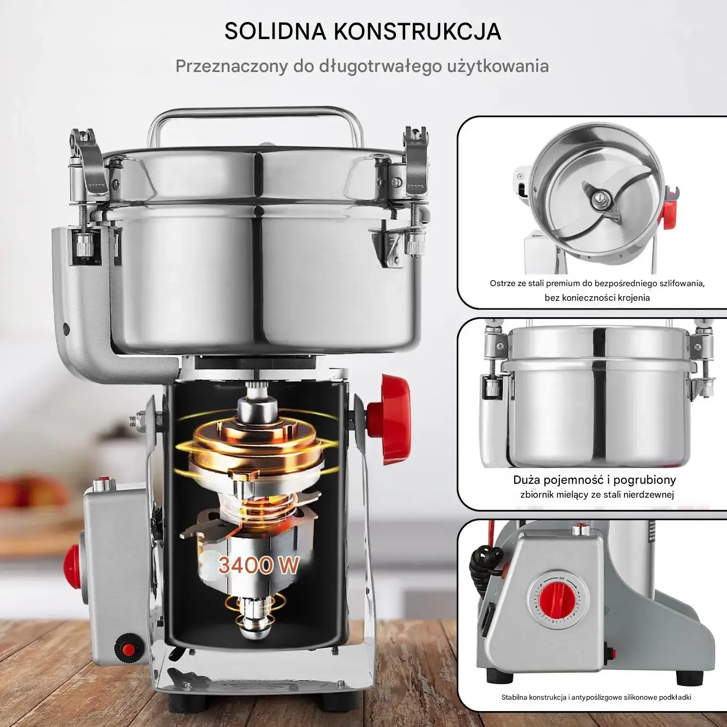 Młynek zbożowy elektryczny 3400W stal nierdzewna szybki pasza mąka stojący - obrazek 6