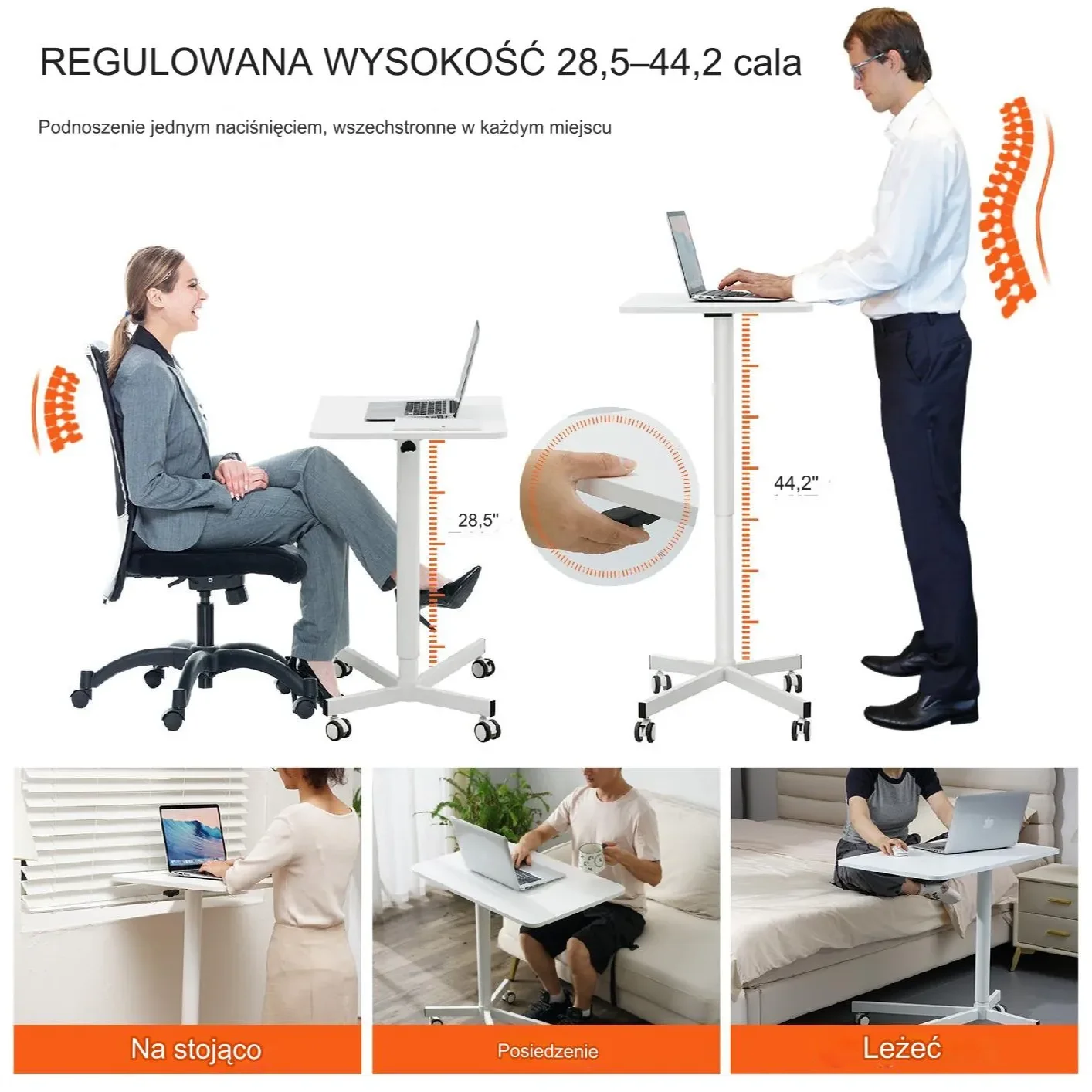 Biurko mobilne regulowane składane stolik pod laptopa kółka 74x48 cm - obrazek 5