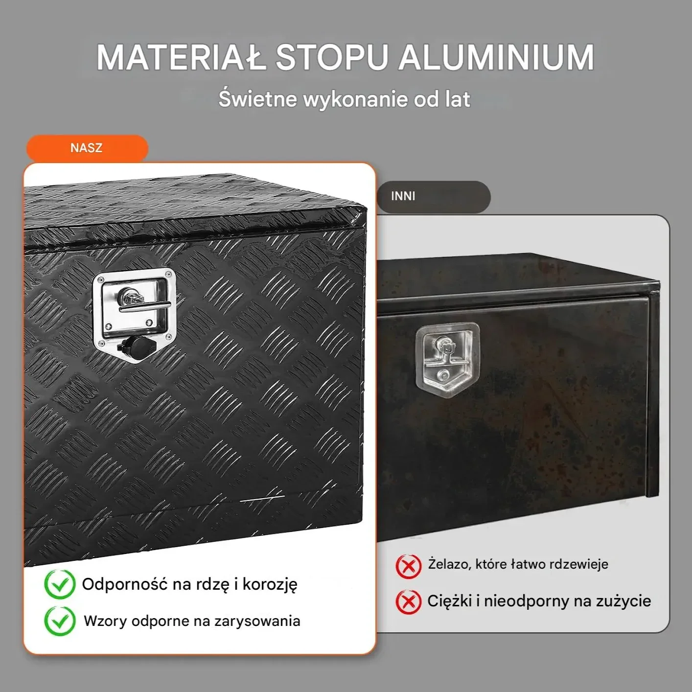 Skrzynia narzędziowa podwoziowa aluminiowa 45×121×43cm wodoodporna zamek - obrazek 4