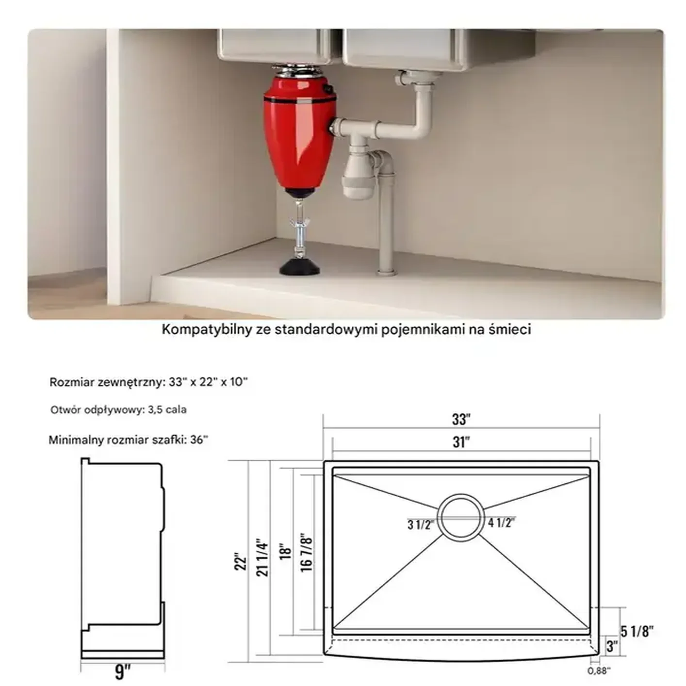 Zlewozmywak kuchenny Zlew gastronomiczny deska kosz sitko 83.8x55.8 cm - obrazek 2