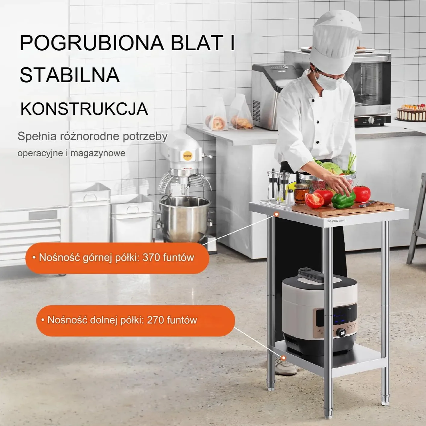 Stół gastronomiczny nierdzewny 60x45cm wolnostojący z półką do kuchni - obrazek 2