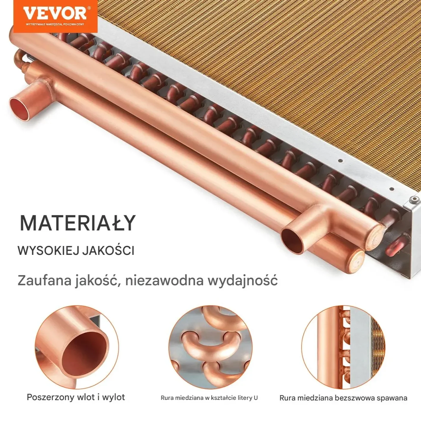 Wymiennik ciepła nagrzewnica woda-powietrze 50x50 cm 3-rzędowy miedziany - obrazek 3