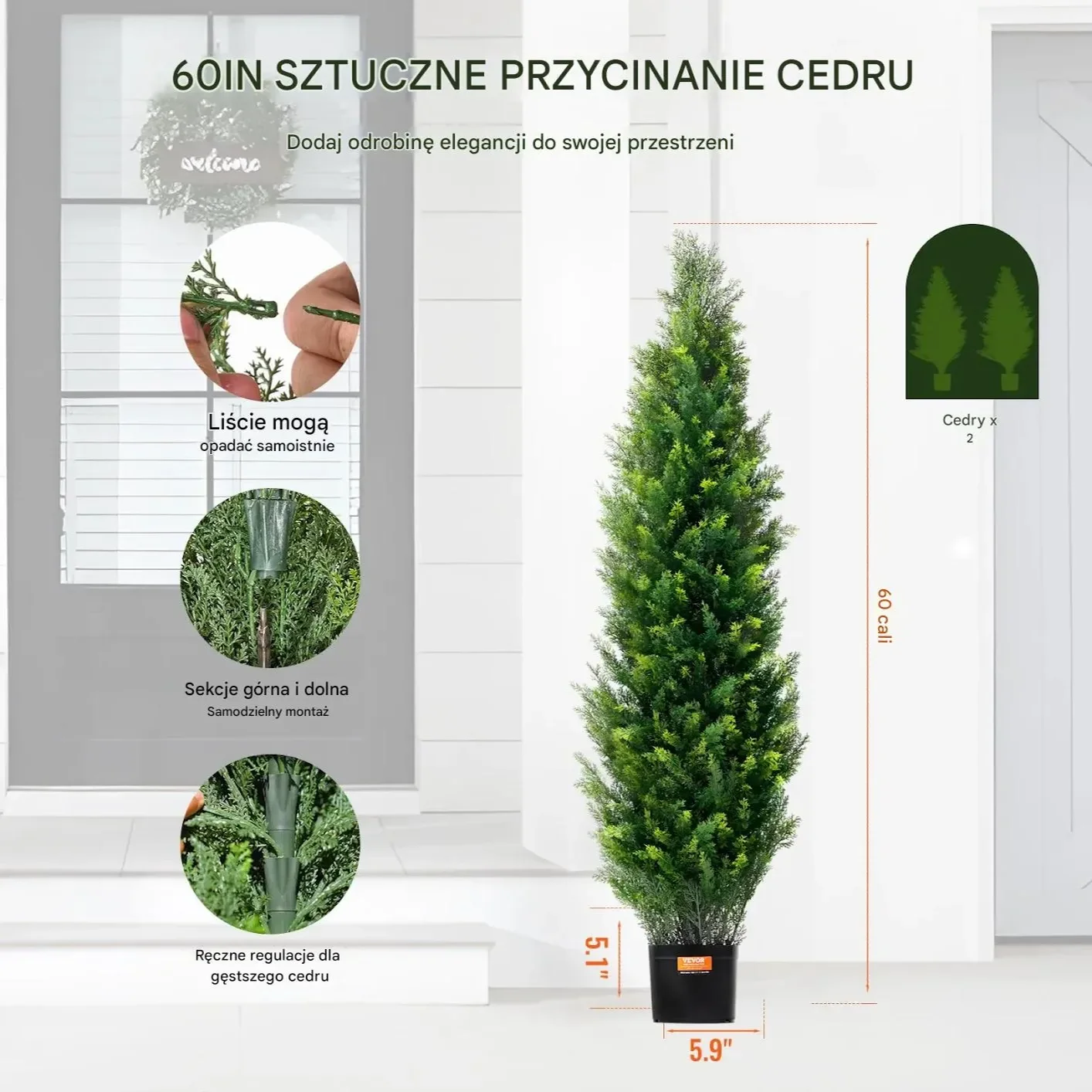 Sztuczna tuja 152cm 2szt UV na zewnątrz cedr donica dekoracja ogród balkon - obrazek 2