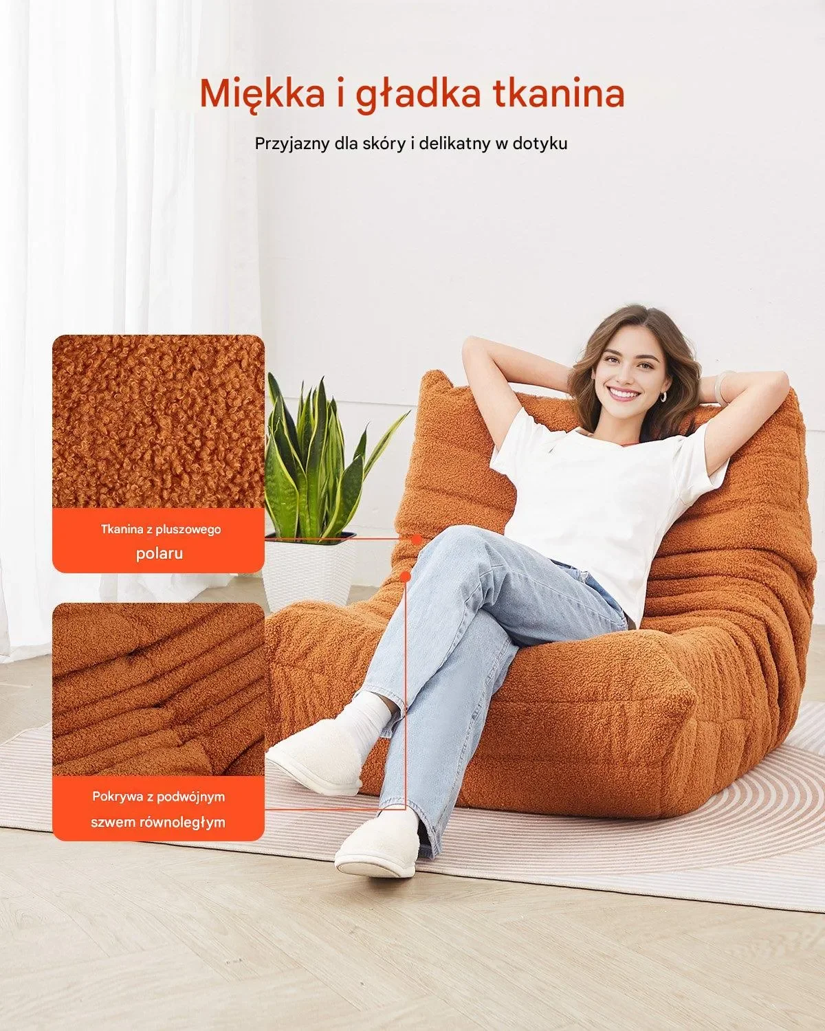 Fotel Worek z Podłokietnikami i Kieszenią na Przechowywanie - obrazek 3