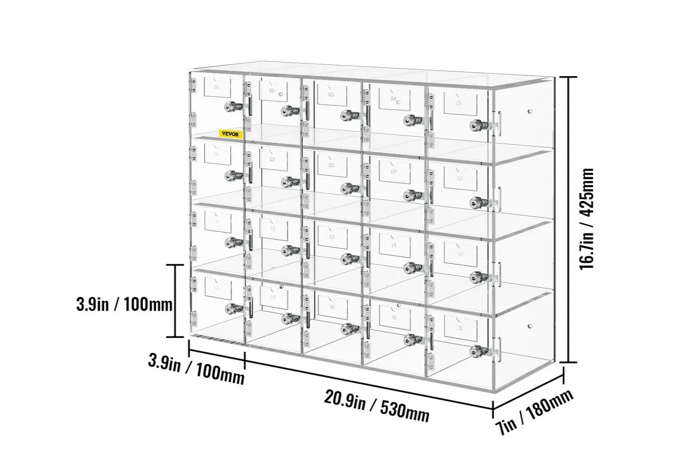 Szafka na telefony 20 przegródek akrylowa z zamkami na klucz ścienna - obrazek 8