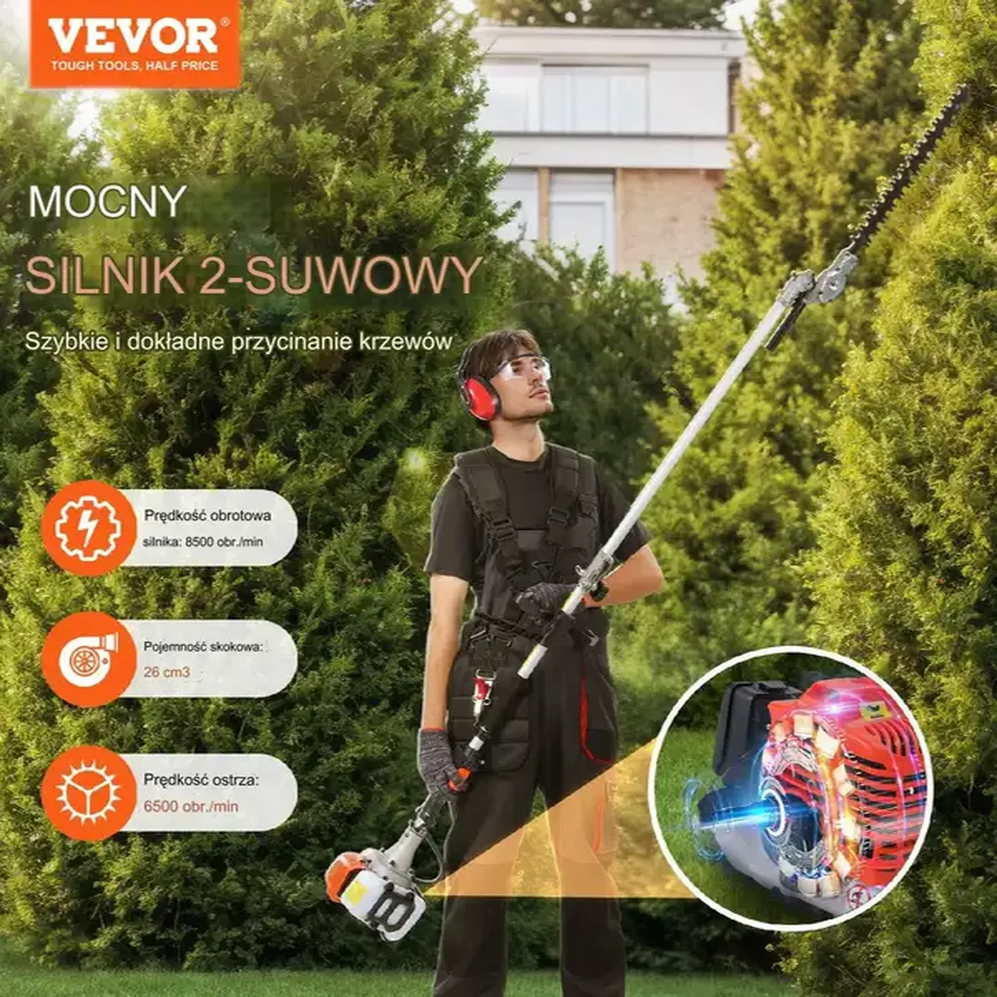 Podkaszarka do żywopłotu nożyce piła spalinowa 5 w 1 - obrazek 2