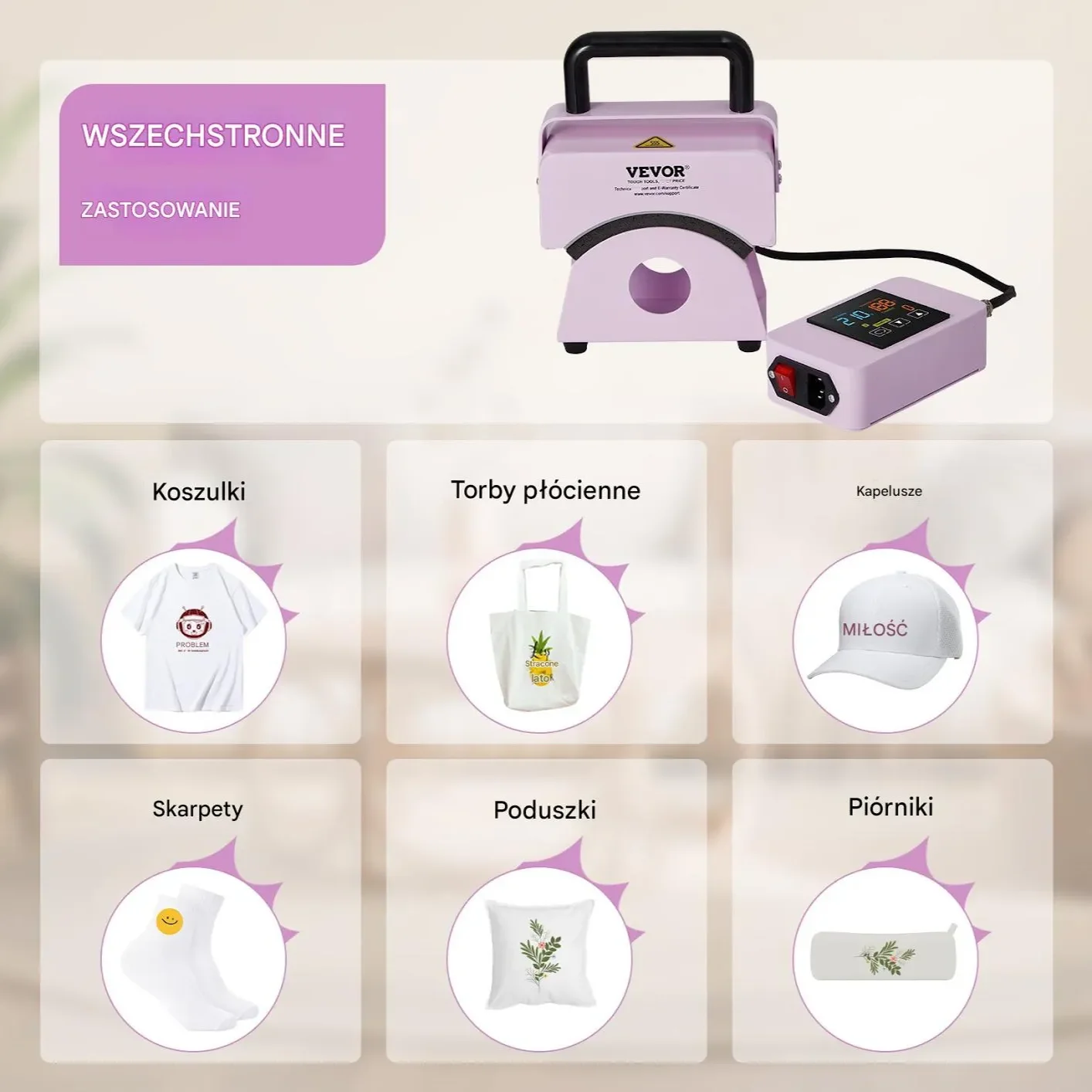 Prasa termiczna do czapek mini 15x8 cm 180°C przenośna fioletowa - obrazek 4