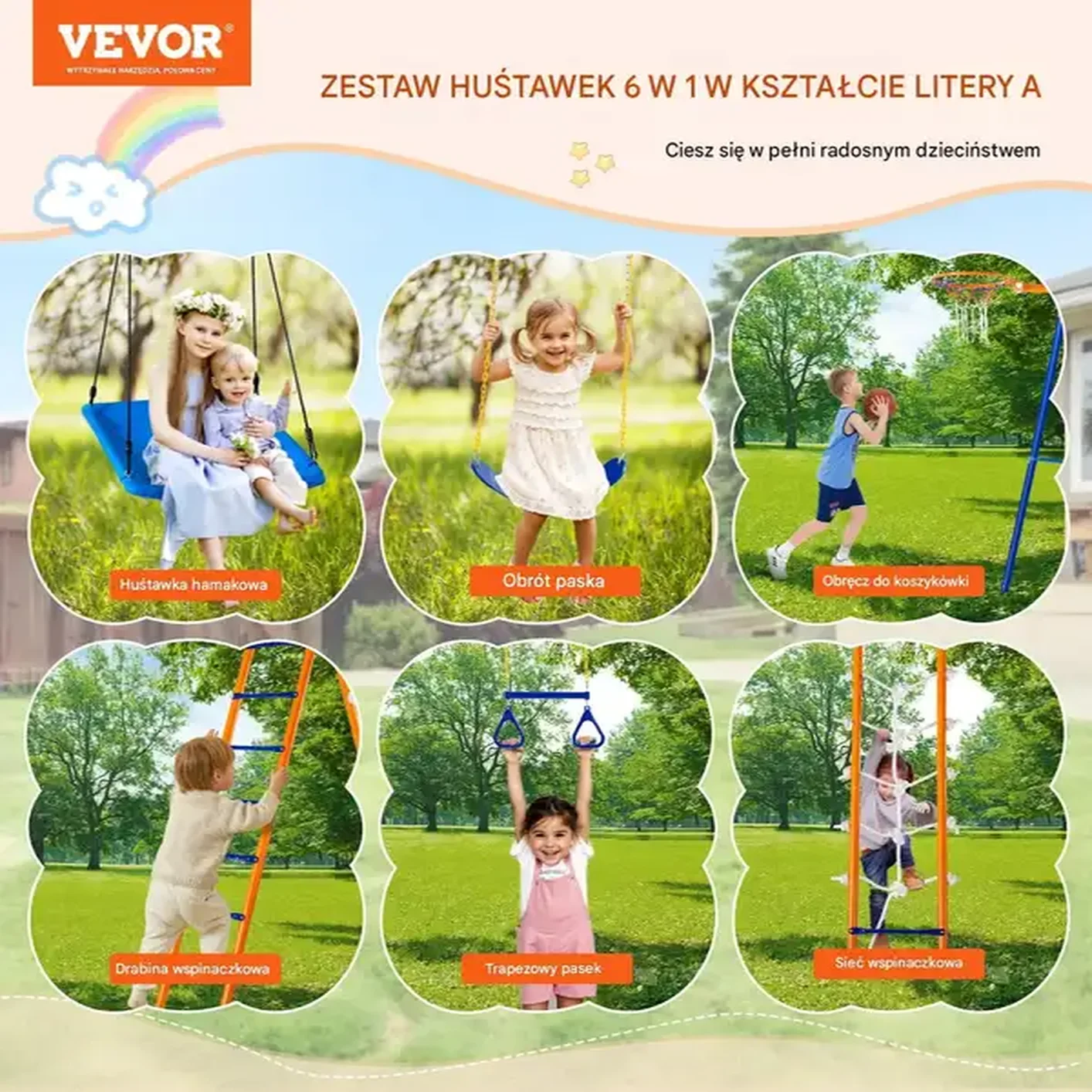 HUŚTAWKA potrójna OGRODOWA metalowa Stelaż dla dzieci BOCIANIE GNIAZDO - obrazek 3