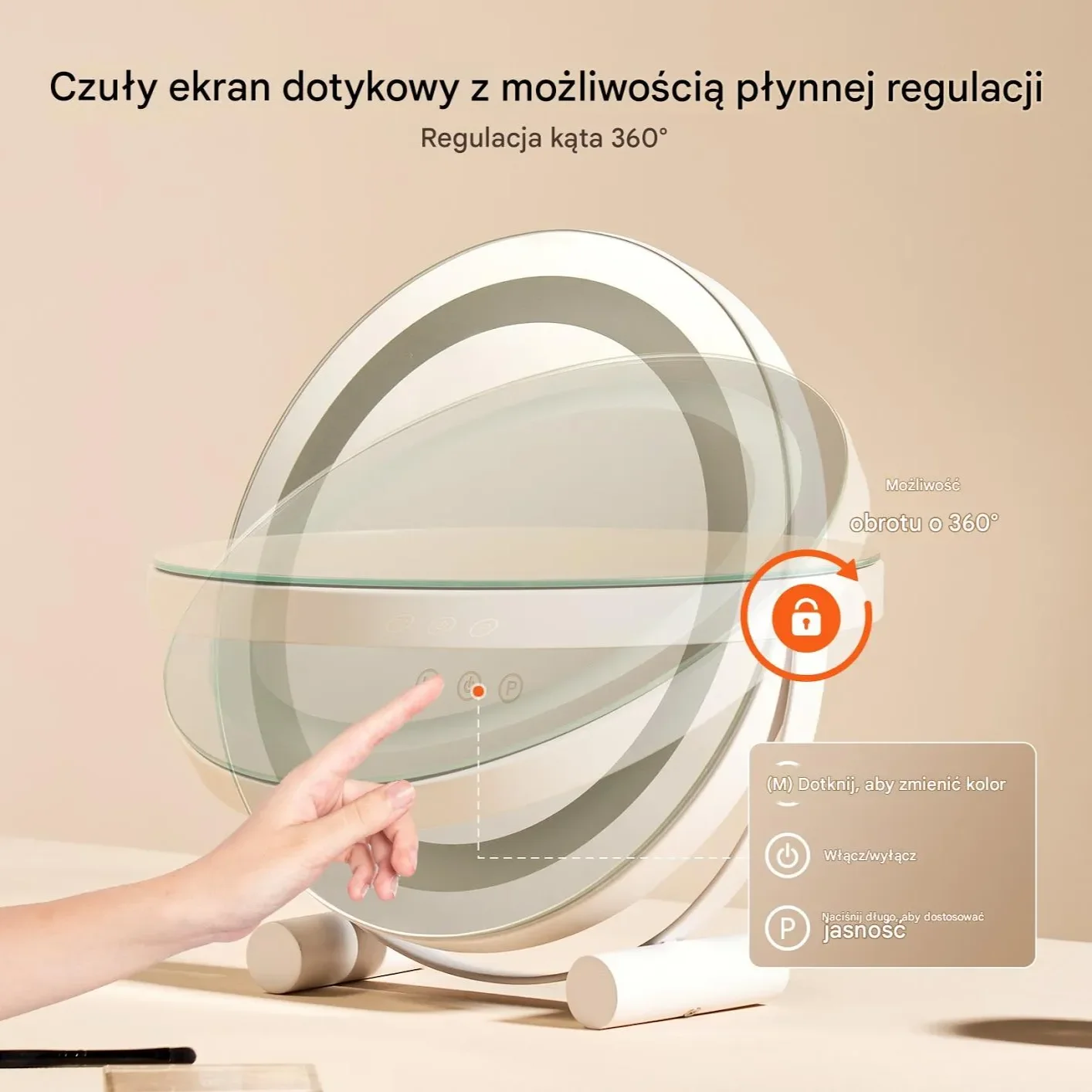 Okrągłe Lustro do Makijażu z Podświetleniem LED i Sterowaniem Dotykowym - obrazek 3