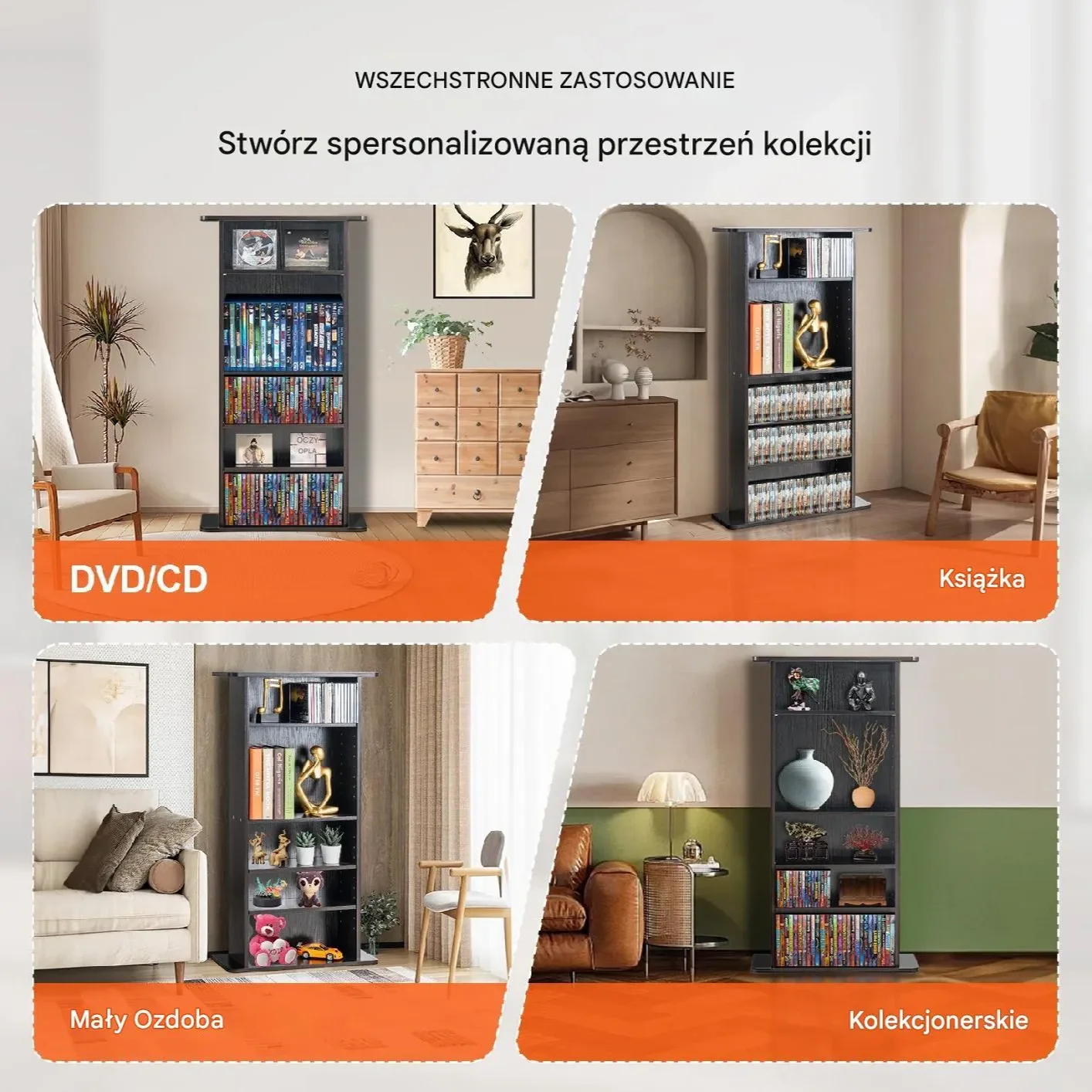 Szafa na płyty CD DVD 5 półek na 240 sztuk, regulowane, kolor espresso - obrazek 4