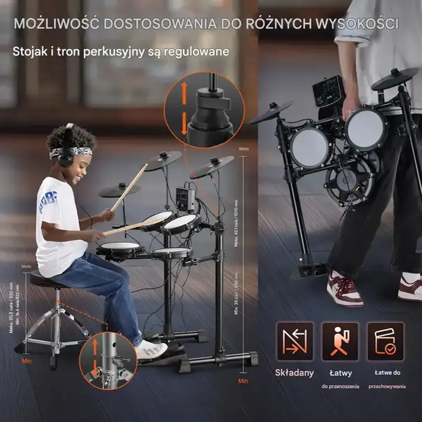 Perkusja elektroniczna 15 zestawów 150 dźwięków USB MIDI cicha dorośli - obrazek 6