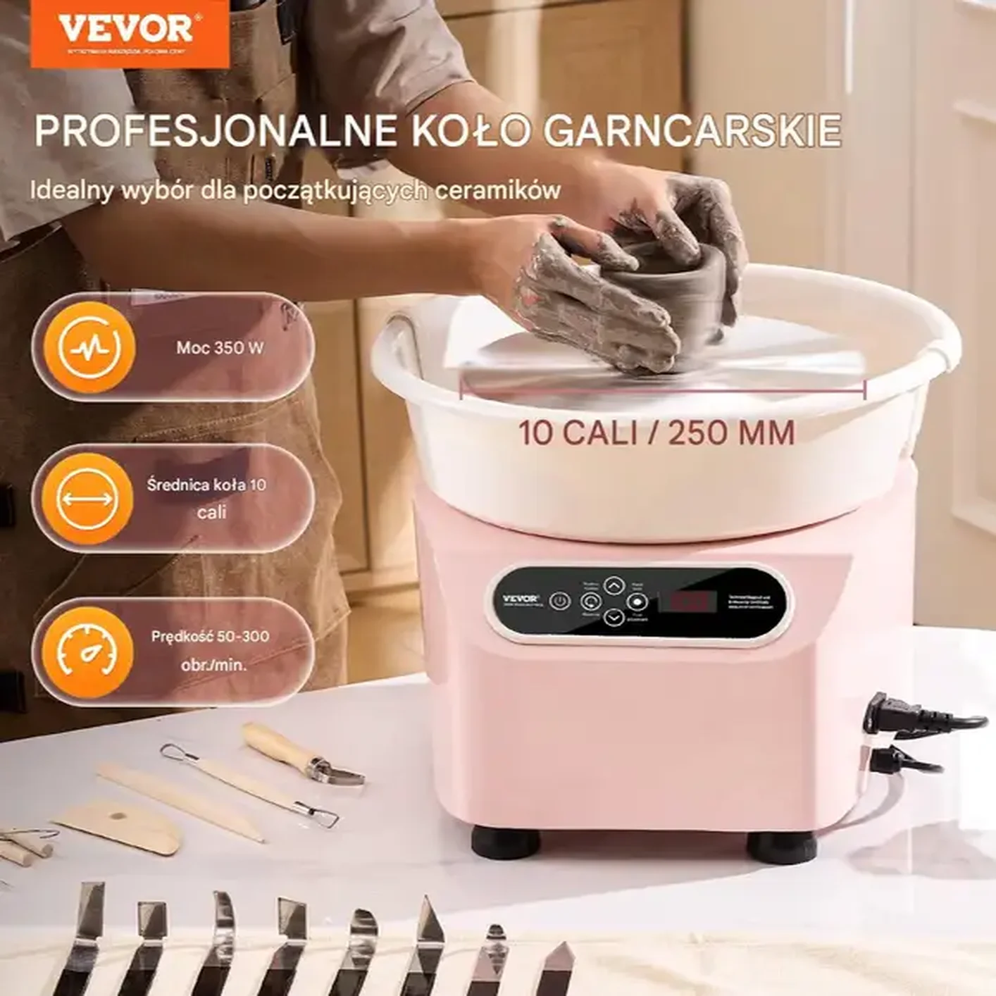 Koło garncarskie elektryczne 25 cm 350 W różowe - obrazek 3
