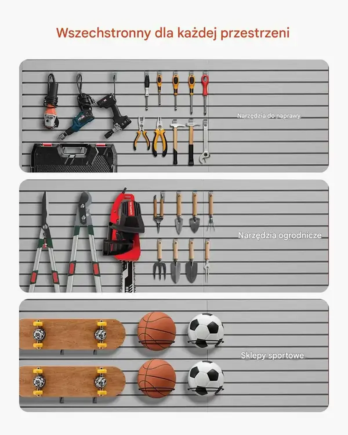 Panel ścienny PVC 240x122,5 cm z akcesoriami szary do garażu i ekspozycji - obrazek 6