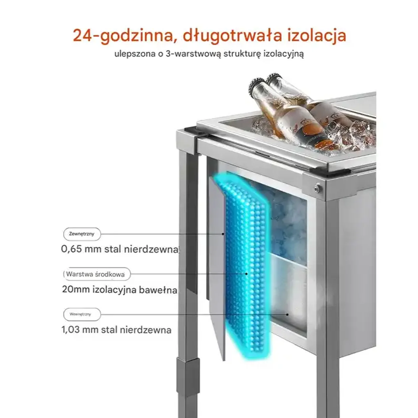 Lodówka mobilna 28 L stalowa na kółkach - cooler na patio i imprezy plenerowe - obrazek 4