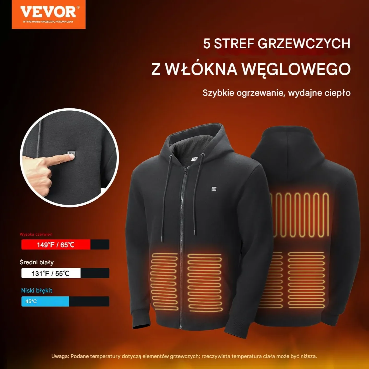 Podgrzewana Bluza z Kapturem Unisex L Zapinana - obrazek 6