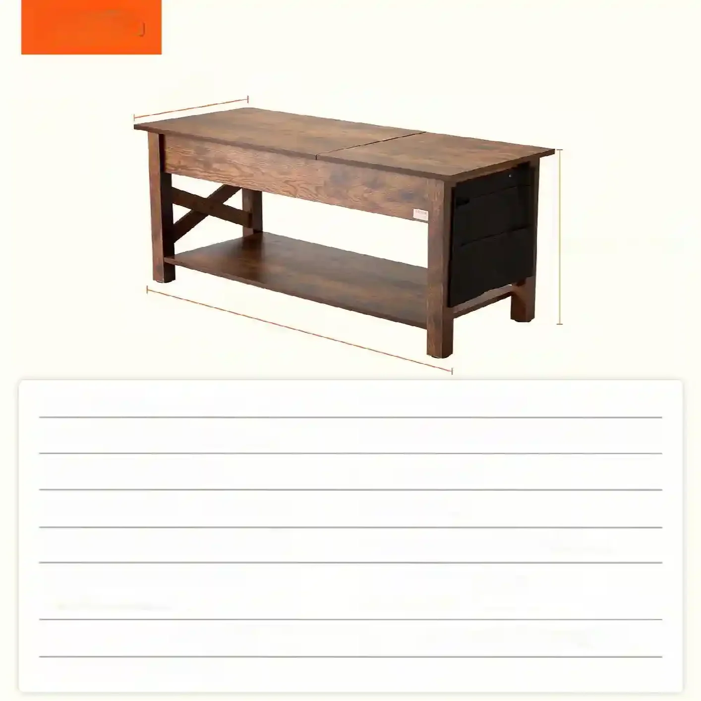Rozkładana ława stolik kawowy z podnoszonym blatem schowkiem 120 cm - obrazek 3