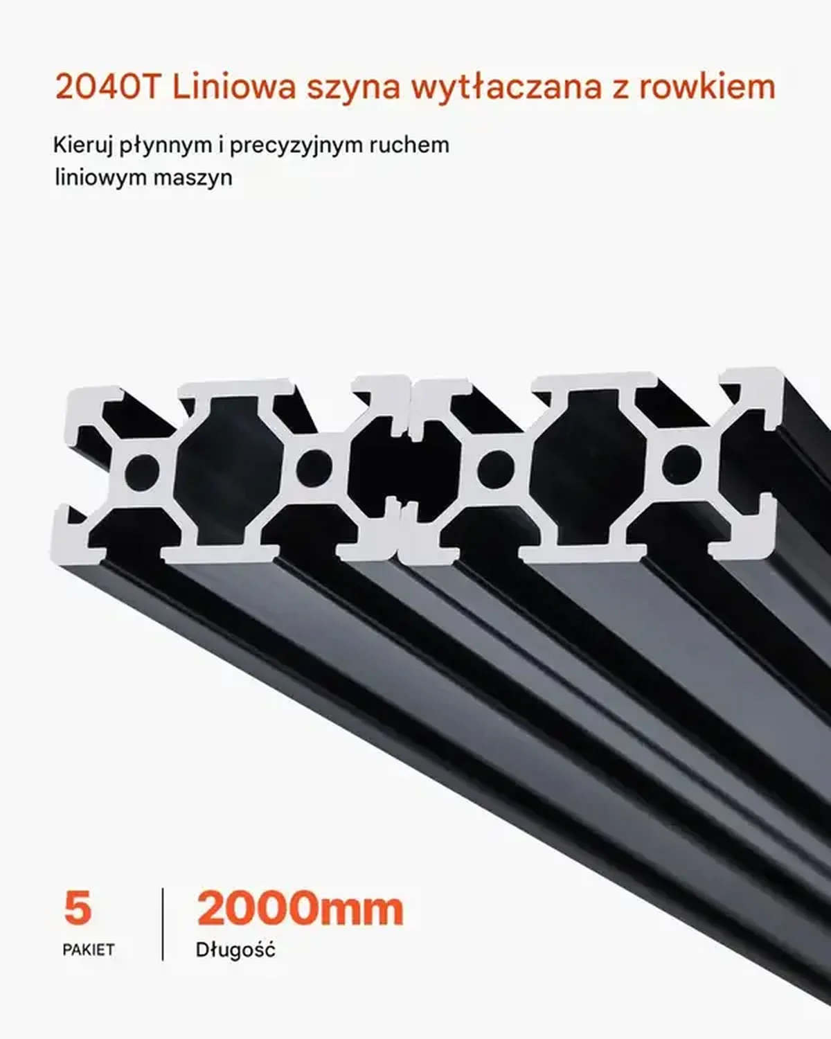 Profil aluminiowy T-slot 2040 2000mm 5 szt. czarny - do CNC, drukarki 3D - obrazek 3