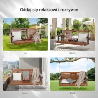 Huśtawka ogrodowa 150cm ławka wisząca 400kg na łańcuchach brązowa