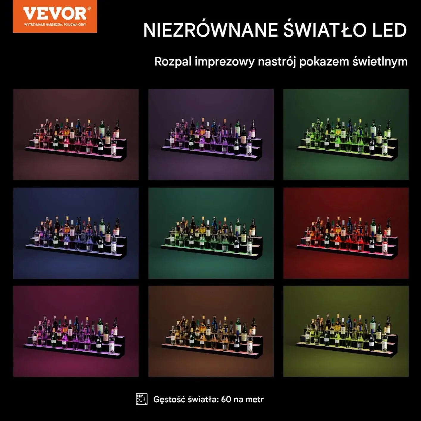 Podświetlana półka na alkohol 152cm sterowanie RF/aplikacja 3-poziomy bar - obrazek 5