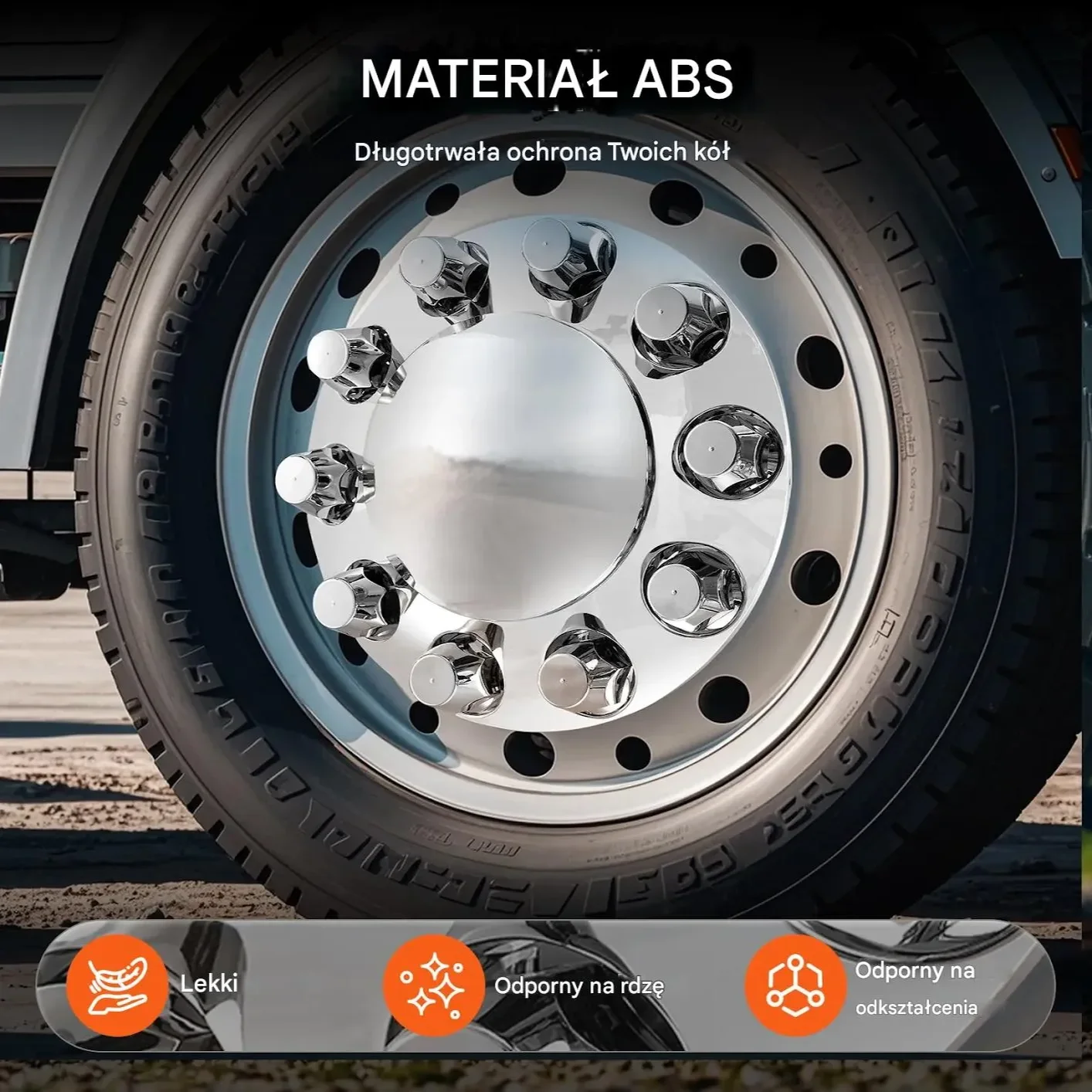 Nakładki na oś ciężarówki kopułkowe 2szt. ABS chromowane klucz montazowy - obrazek 4