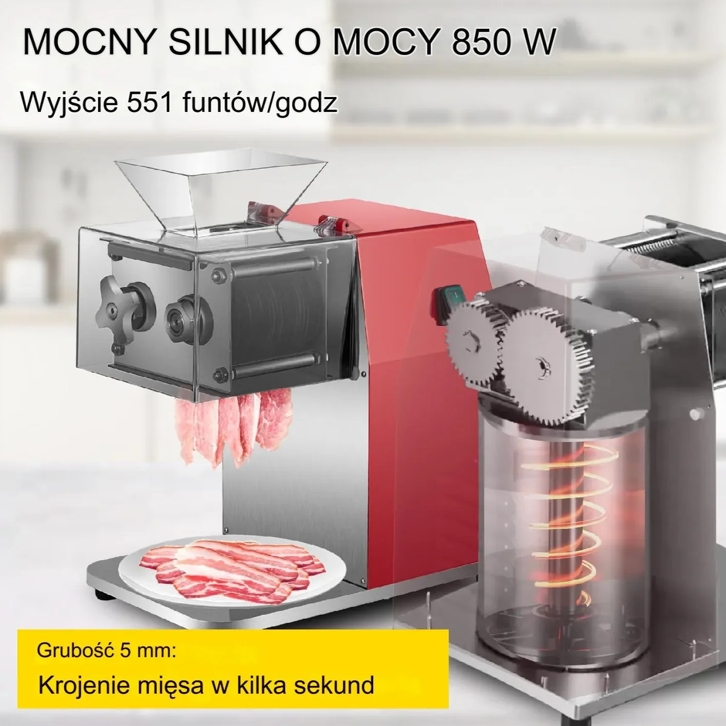 Elektryczna krajalnica do mięsa wędlin profesjonalna 850 W 3,5 mm - obrazek 2